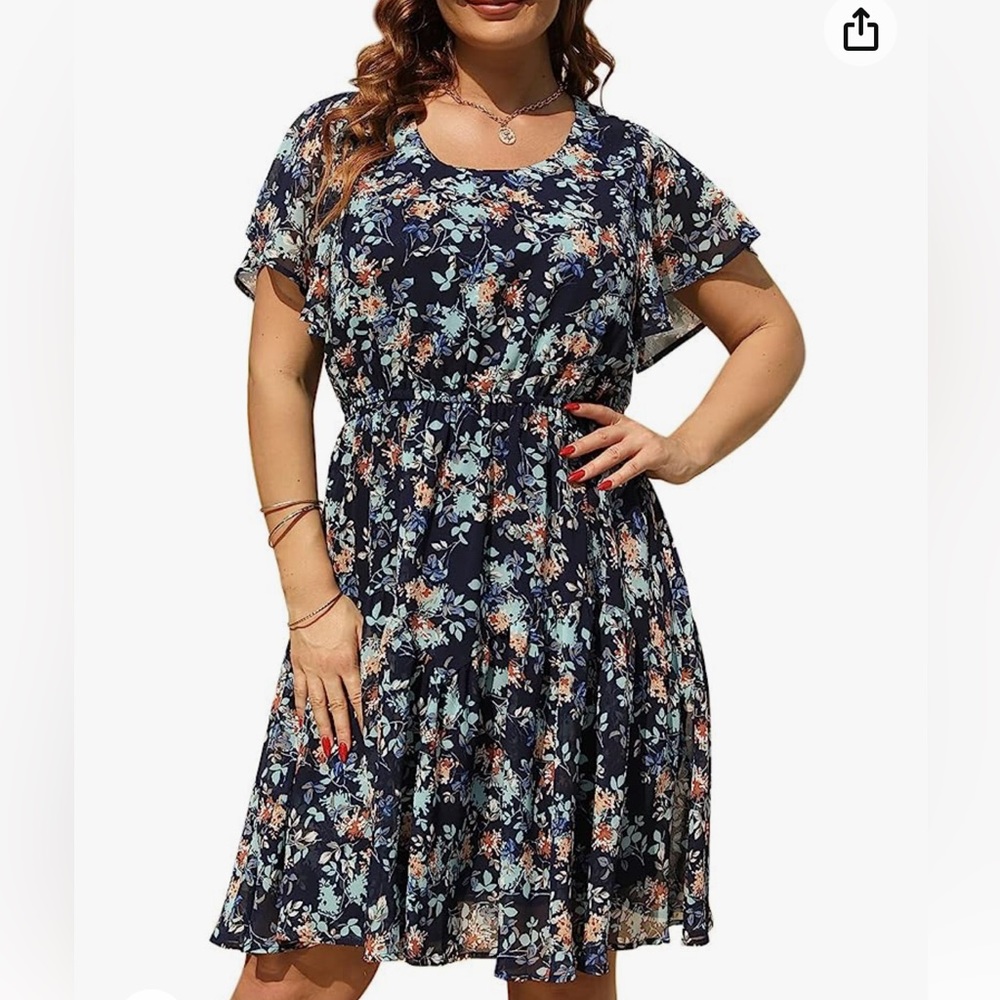 Casual Plus Size Summer Boho Chiffon Print Midi Skater Dress